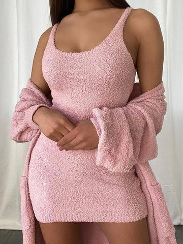 Airchics ensemble de pyjama mini-robe 2 pièces à fines brides manches longues femme mode